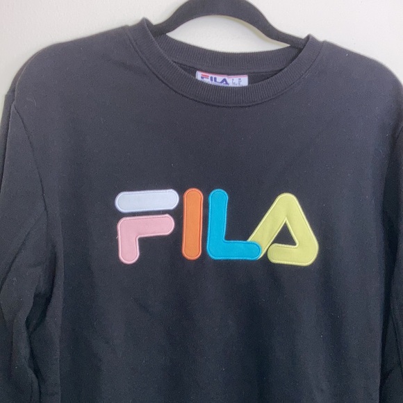 FILA Women's Black Sweater Colorful Pink Sweatshirt Long Sleeve Crewneck Top - Picture 4 of 8